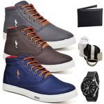 Kit 3 Pares Tenis Sapatenis Masculino Casual Botinha Cano Alto Variedade Polo Blu Carteira Relogio Cinto e Meia