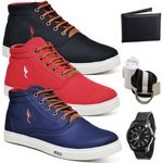 Kit 3 Pares Tenis Sapatenis Masculino Casual Botinha Cano Alto Variedade Polo Blu Carteira Relogio Cinto e Meia