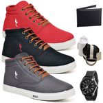 Kit 3 Pares Tenis Sapatenis Masculino Casual Botinha Cano Alto Variedade Polo Blu Carteira Relogio Cinto e Meia