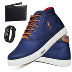 Kit Tenis Sapatenis Masculino Casual Cano Alto Confortavel Polo Blu Carteira e Relogio Digital