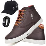 Kit Tenis Sapatenis Masculino Casual Cano Alto Confortavel Polo Blu Bone e Relogio Digital