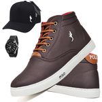 Kit Tenis Sapatenis Masculino Casual Cano Alto Confortavel Polo Blu Bone e Relogio