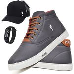 Kit Tenis Sapatenis Masculino Casual Cano Alto Confortavel Polo Blu Bone e Relogio Digital