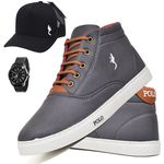 Kit Tenis Sapatenis Masculino Casual Cano Alto Confortavel Polo Blu Bone e Relogio