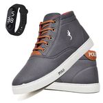 Kit Tenis Sapatenis Masculino Casual Cano Alto Confortavel Polo Blu Relogio Digital