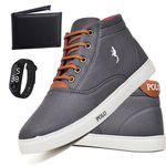 Kit Tenis Sapatenis Masculino Casual Cano Alto Confortavel Polo Blu Carteira e Relogio Digital