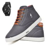 Kit Tenis Sapatenis Masculino Casual Cano Alto Confortavel Polo Blu Relogio 