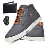 Kit Tenis Sapatenis Masculino Casual Cano Alto Confortavel Polo Blu Carteira e Relogio