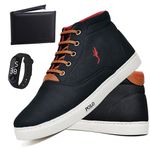 Kit Tenis Sapatenis Masculino Casual Cano Alto Confortavel Polo Blu Carteira e Relogio Digital