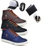 Kit 3 Pares Tenis Sapatenis Masculino Casual Botinha Cano Alto Polo Blu Carteira Relogio Digital Cinto Meia e Bone