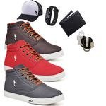 Kit 3 Pares Tenis Sapatenis Masculino Casual Botinha Cano Alto Polo Blu Carteira Relogio Digital Cinto Meia e Bone