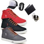 Kit 3 Pares Tenis Sapatenis Masculino Casual Botinha Cano Alto Polo Blu Carteira Relogio Digital Cinto Meia e Bone