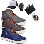 Kit 3 Pares Tenis Sapatenis Masculino Casual Botinha Cano Alto Polo Blu Carteira Relogio Cinto Meia e Bone