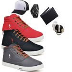 Kit 3 Pares Tenis Sapatenis Masculino Casual Botinha Cano Alto Polo Blu Carteira Relogio Cinto Meia e Bone