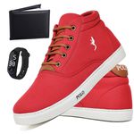 Kit Tenis Sapatenis Masculino Casual Cano Alto Confortavel Polo Blu Carteira e Relogio Digital