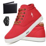 Kit Tenis Sapatenis Masculino Casual Cano Alto Confortavel Polo Blu Carteira e Relogio