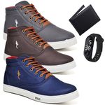 Kit 3 Pares Tenis Sapatenis Masculino Casual Botinha Cano Alto Variedade Polo Blu Carteira e Relogio Digital