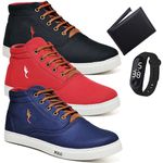 Kit 3 Pares Tenis Sapatenis Masculino Casual Botinha Cano Alto Variedade Polo Blu Carteira e Relogio Digital