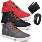 Kit 3 Pares Tenis Sapatenis Masculino Casual Botinha Cano Alto Variedade Polo Blu Carteira e Relogio Digital