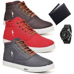 Kit 3 Pares Tenis Sapatenis Masculino Casual Botinha Cano Alto Variedade Polo Blu Carteira e Relogio