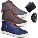Kit 3 Pares Tenis Sapatenis Masculino Casual Botinha Cano Alto Variedade Polo Blu Carteira e Relogio