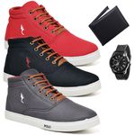 Kit 3 Pares Tenis Sapatenis Masculino Casual Botinha Cano Alto Variedade Polo Blu Carteira e Relogio