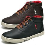 Kit 2 Pares Tênis Casual Masculino Garoto Infantil Cano Alto Botinha Polo Blu Escola Tendencia