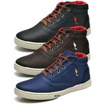 Kit 3 Pares Tênis Casual Masculino Garoto Infantil Cano Alto Botinha Polo Blu Escola Tendencia
