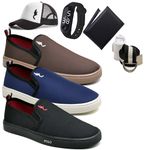 Kit 3 Pares Tenis Sapatenis Masculino Slip On Confortavel Facil de Calçar Sem Cadarço Carteira Relogio Digital Cinto Meia E Bone
