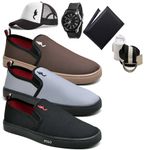 Kit 3 Pares Tenis Sapatenis Masculino Slip On Confortavel Facil de Calçar Sem Cadarço Carteira Relogio Cinto Meia E Bone