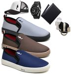 Kit 3 Pares Tenis Sapatenis Masculino Slip On Confortavel Facil de Calçar Sem Cadarço Carteira Relogio Cinto Meia E Bone