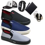 Kit 3 Pares Tenis Sapatenis Masculino Slip On Confortavel Facil de Calçar Sem Cadarço Carteira Relogio Digital Cinto Meia E Bone