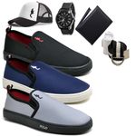 Kit 3 Pares Tenis Sapatenis Masculino Slip On Confortavel Facil de Calçar Sem Cadarço Carteira Relogio Cinto Meia E Bone