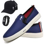 Kit Tenis Sapatenis Masculino Slip On Confortavel Facil de Calçar Sem Cadarço Bone e Relogio Digital