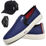 Kit Tenis Sapatenis Masculino Slip On Confortavel Facil de Calçar Sem Cadarço Bone e Relogio
