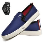 Kit Tenis Sapatenis Masculino Slip On Confortavel Facil de Calçar Sem Cadarço e Relogio