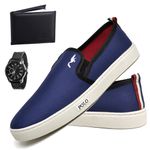 Kit Tenis Sapatenis Masculino Slip On Confortavel Facil de Calçar Sem Cadarço Carteira e Relogio