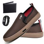 Kit Tenis Sapatenis Masculino Slip On Confortavel Facil de Calçar Sem Cadarço Carteira e Relogio Digital