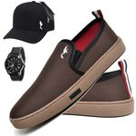 Kit Tenis Sapatenis Masculino Slip On Confortavel Facil de Calçar Sem Cadarço Bone e Relogio
