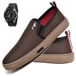 Kit Tenis Sapatenis Masculino Slip On Confortavel Facil de Calçar Sem Cadarço e Relogio