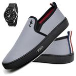 Kit Tenis Sapatenis Masculino Slip On Confortavel Facil de Calçar Sem Cadarço e Relogio