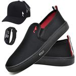 Kit Tenis Sapatenis Masculino Slip On Confortavel Facil de Calçar Sem Cadarço Bone e Relogio Digital