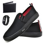 Kit Tenis Sapatenis Masculino Slip On Confortavel Facil de Calçar Sem Cadarço Carteira e Relogio Digital