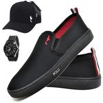 Kit Tenis Sapatenis Masculino Slip On Confortavel Facil de Calçar Sem Cadarço Bone e Relogio