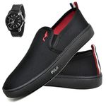 Kit Tenis Sapatenis Masculino Slip On Confortavel Facil de Calçar Sem Cadarço e Relogio