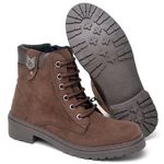 Bota Coturno Feminina Tratorada Flatform Couro Sintético Camurça Modelo Outono Inverno Casual