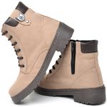 Bota Coturno Feminina Tratorada Flatform Couro Sintético Camurça Modelo Outono Inverno Casual