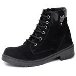 Bota Coturno Feminina Tratorada Flatform Couro Sintético Camurça Modelo Outono Inverno Casual
