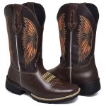 Bota Masculina Texana Bordada Cano Alto Country em Couro do 37 ao 44