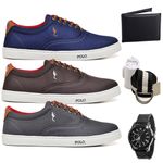 Kit 3 Pares Sapatenis Masculino Casual Cano Baixo Super Leve e Confortável Polo Blu Carteira Relogio Cinto e Meia